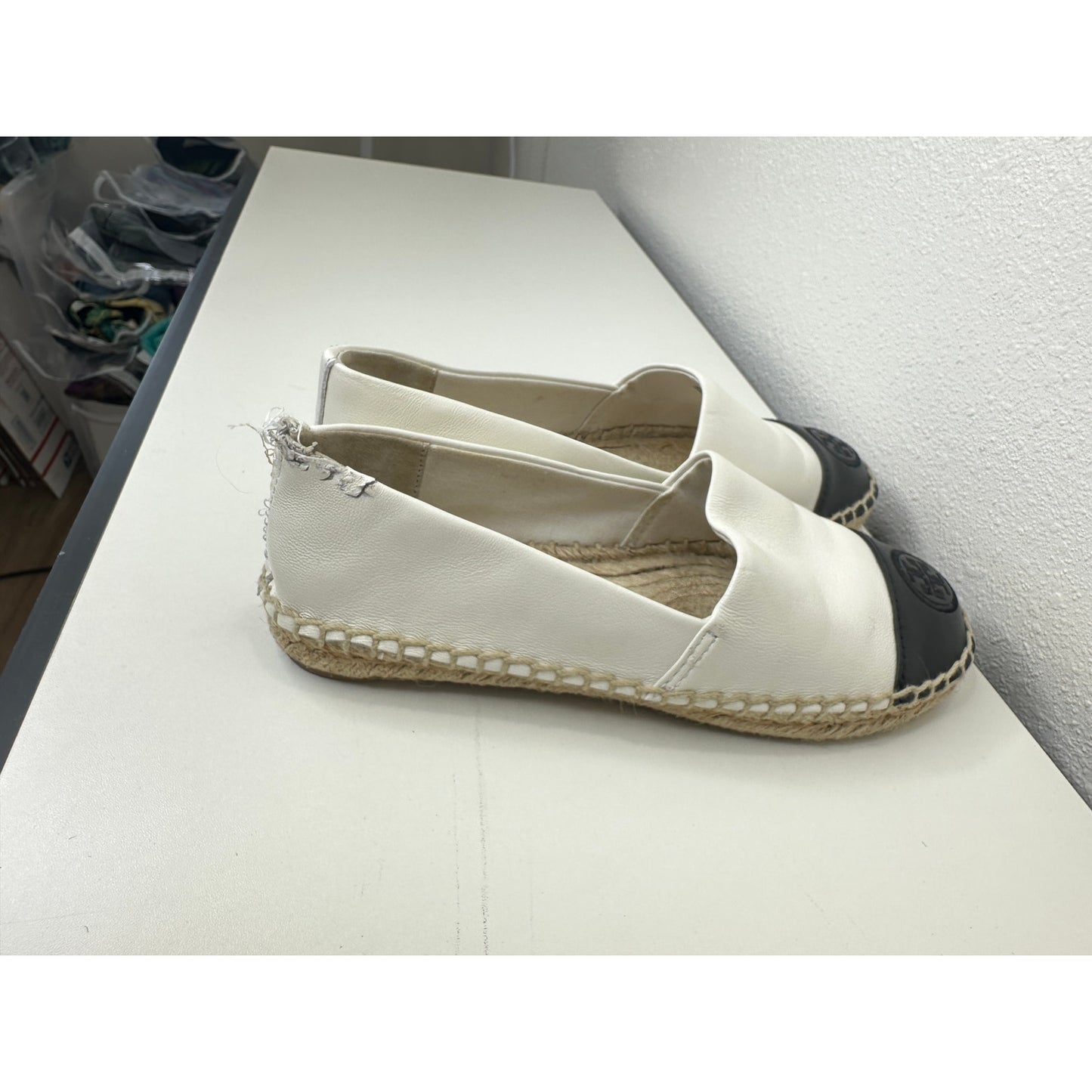 Tory Burch Black & White Colorblock Round Toe Espadrille 5