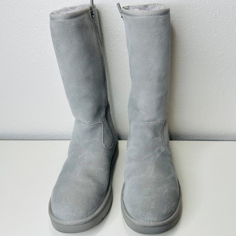 Ugg Blue Gray Alber Flat Heel Shearling Lined Suede Boot Side Zip 8