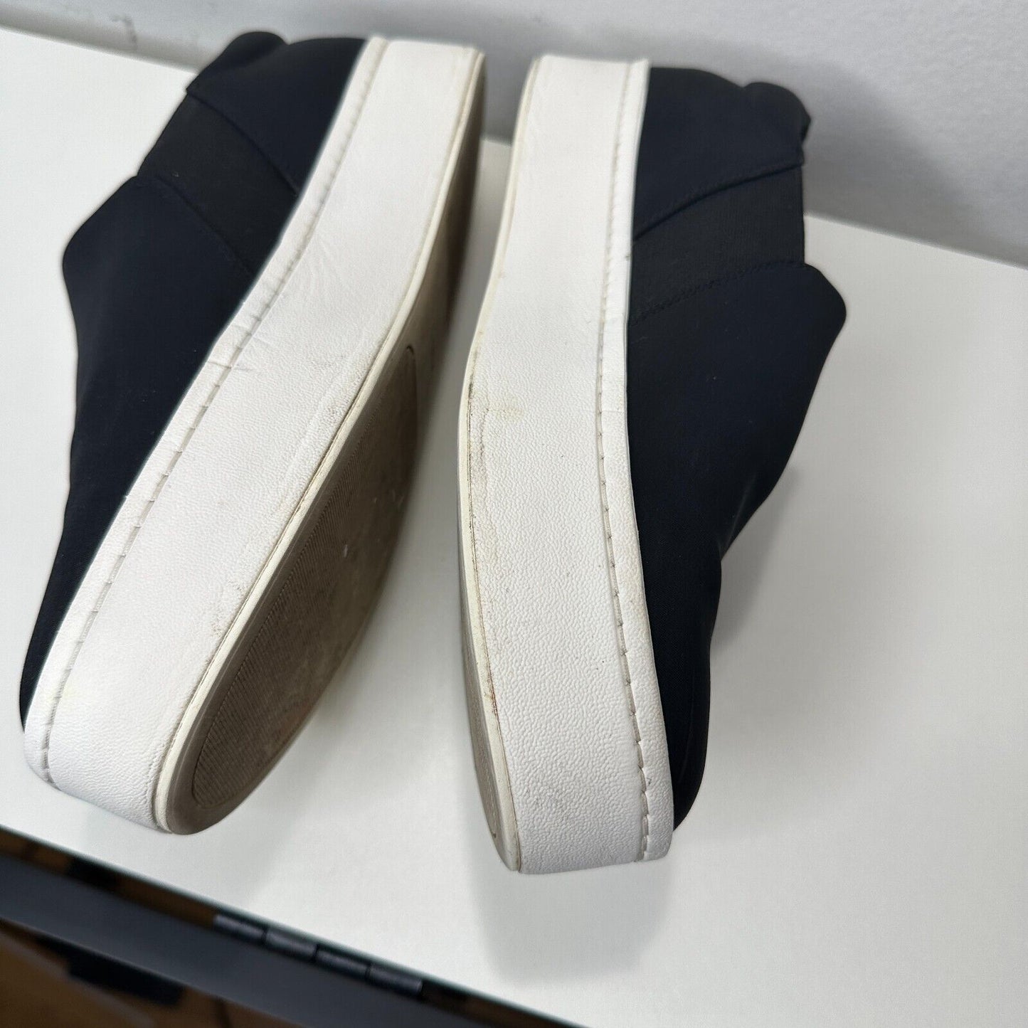 Vince Black Slip On Sneaker Double Thick White Rubber Platform Sole Shoes 9