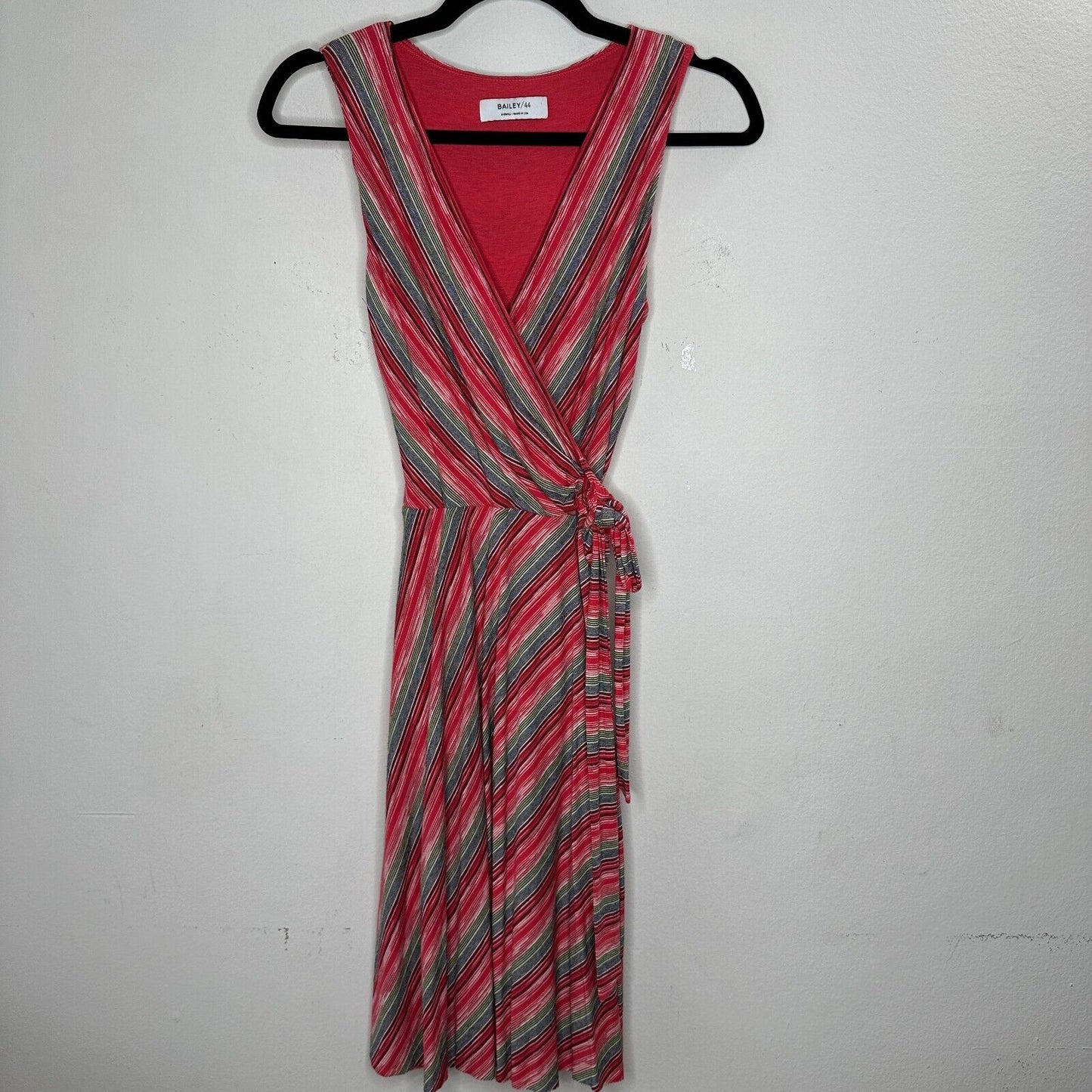 Bailey 44 Peach Blue & Green Striped Emile Sleeveless V-Neck Faux Wrap Dress XS