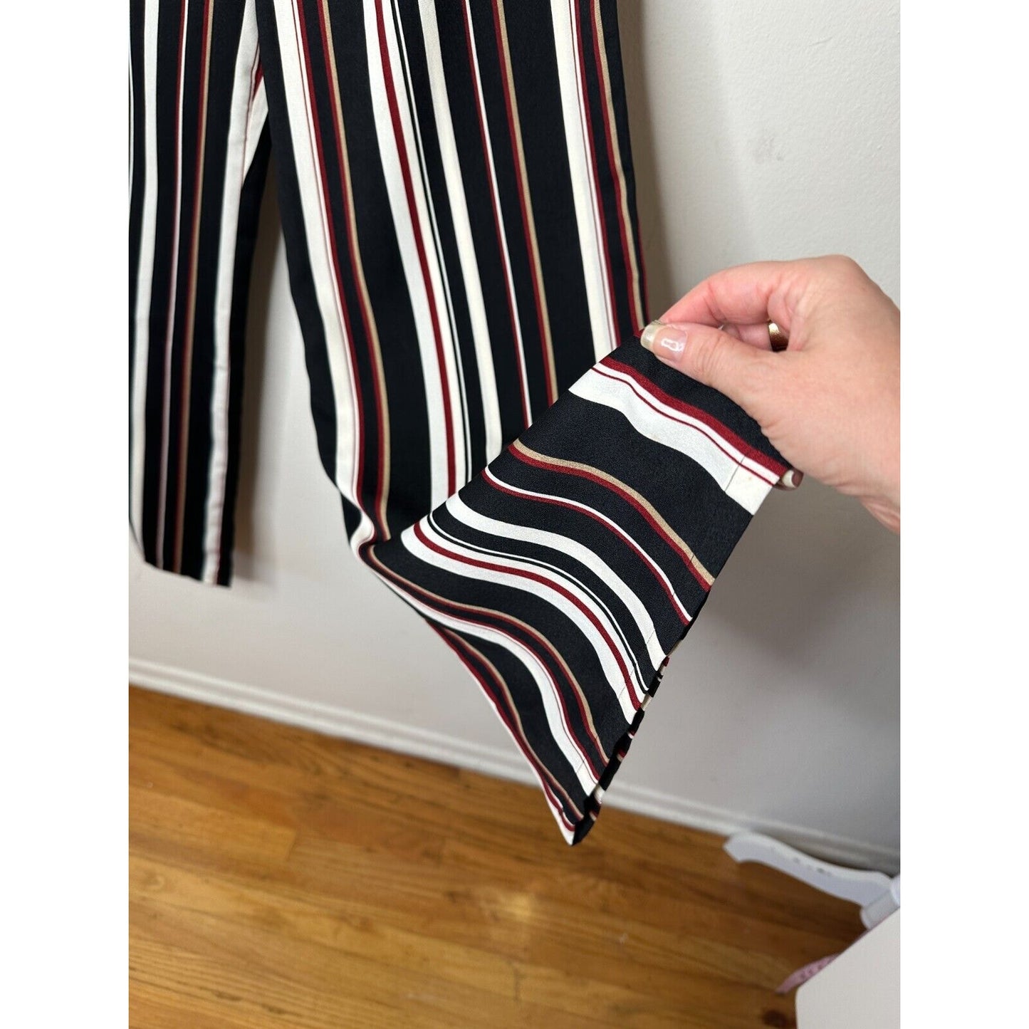 About Us Lenny Black Red White Stripe Pants Flare Trousers Back Zip Pockets L