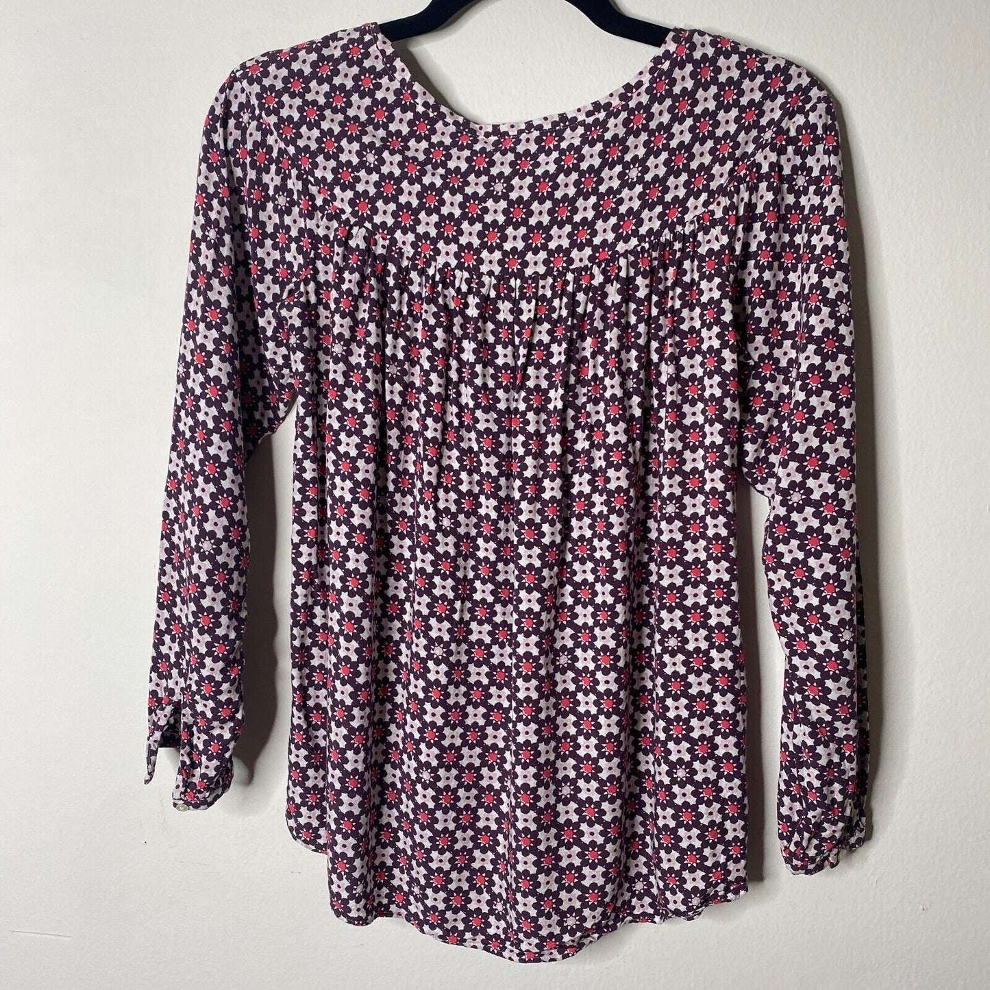 Ann Taylor Loft Purple Pink & White Flowy Blouse Long Sleeve Shirred Yoke XXSP