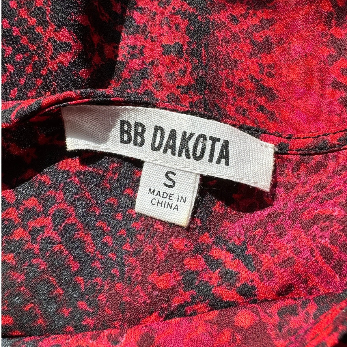 BB Dakota Red & Black Snakeprint Round Neck Long Sleeve Flowy Mini Dress S