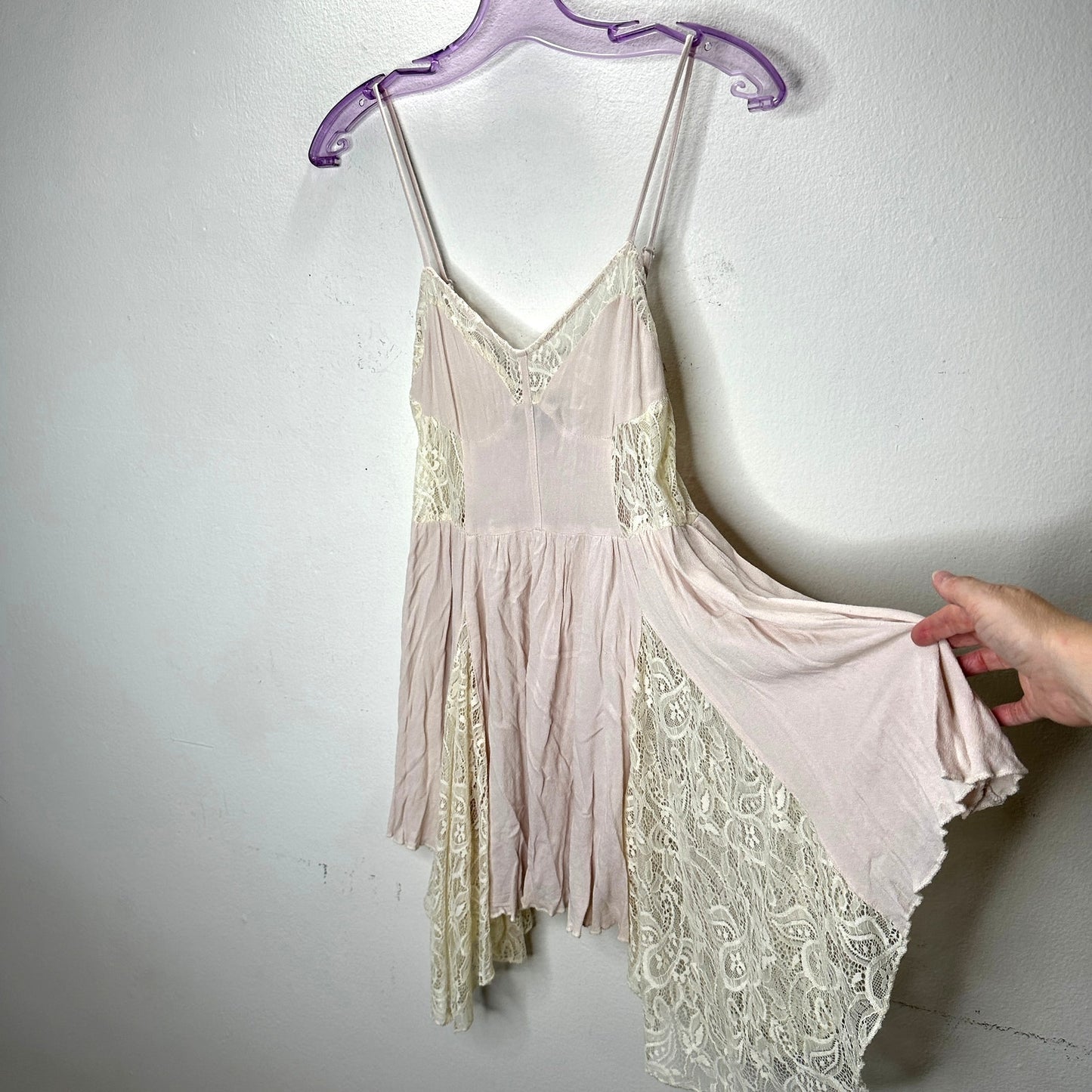 Catch Me Light Pink & Cream Lace Babydoll Mini Dress Small