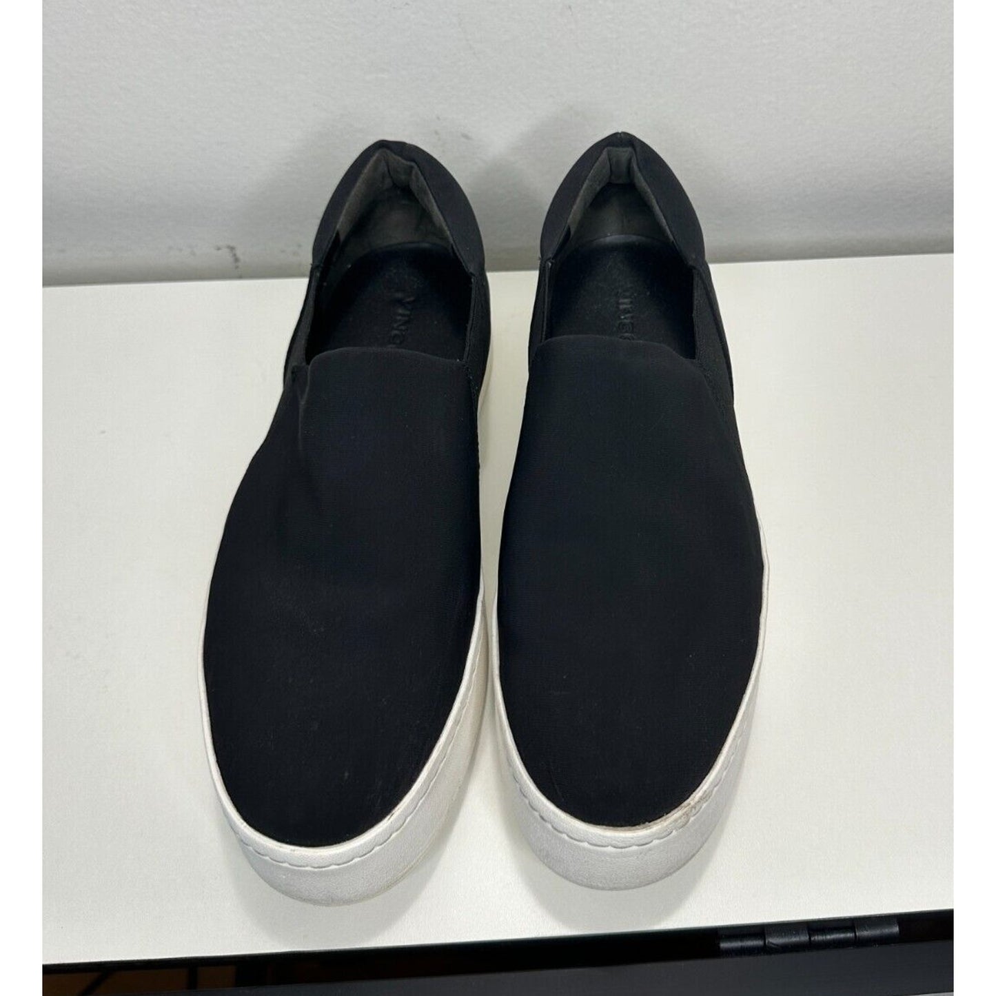 Vince Black Slip On Sneaker Double Thick White Rubber Platform Sole Shoes 9