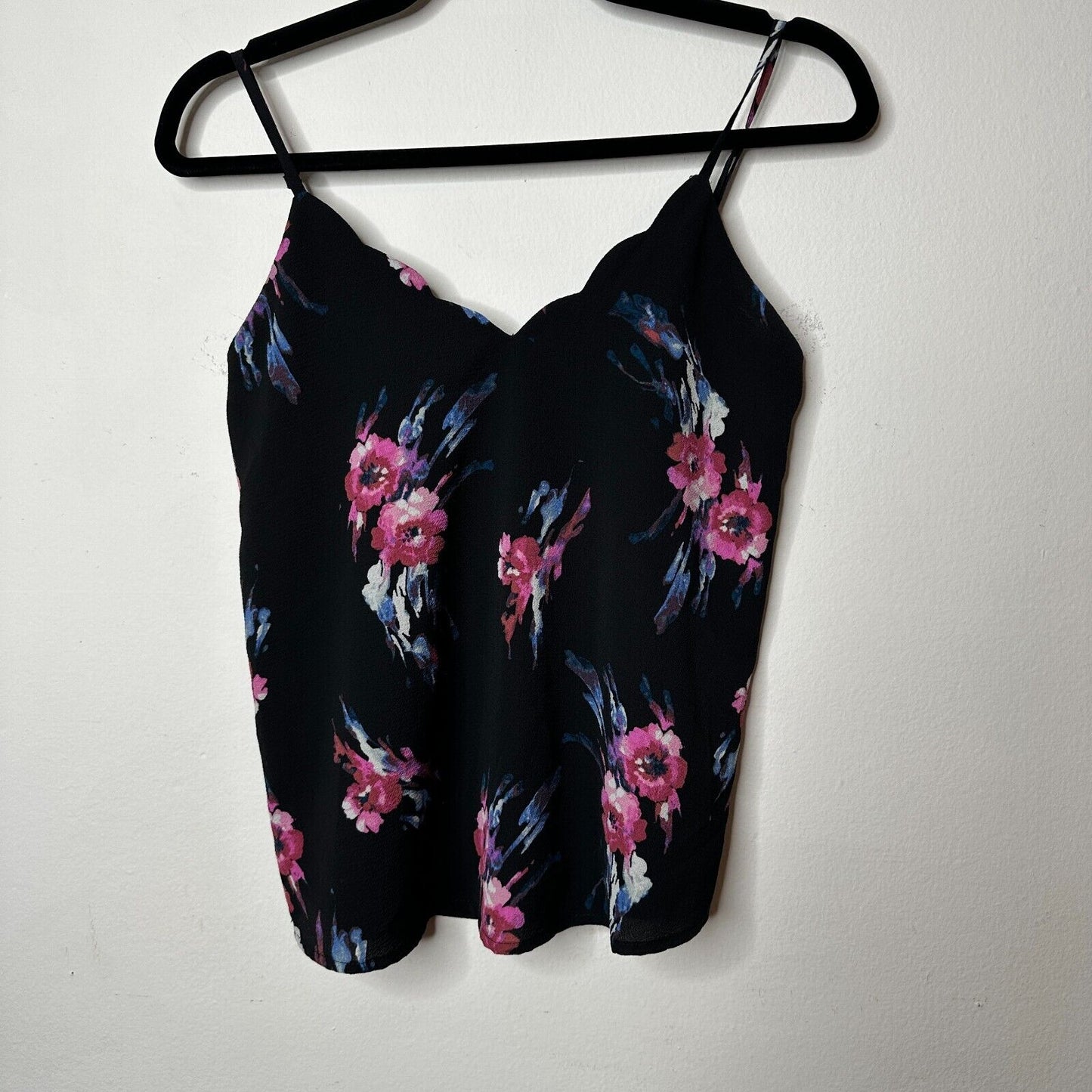 Allison Joy Black Pink Blue & White Floral Scallop Neck Camisole Tank Top XS