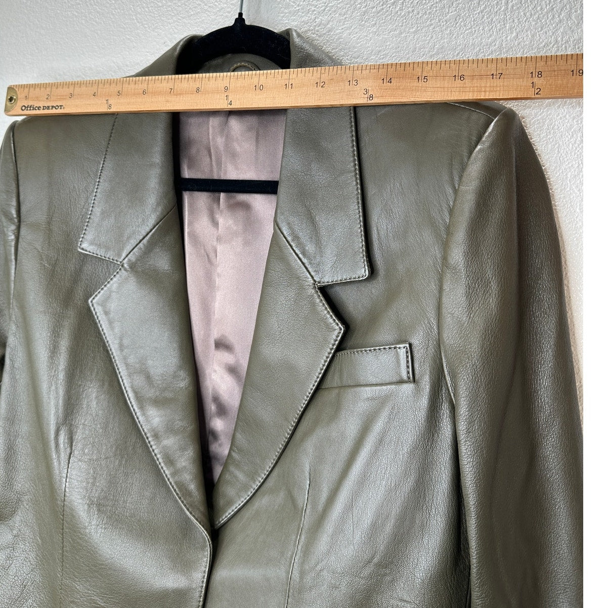 Faux Leather Green Brown Collared Front Button Blazer Jacket XL