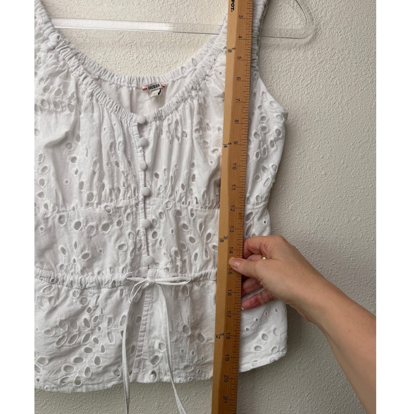 Guess Larisen White Eyelet Button Front Boho Tank Top Size S