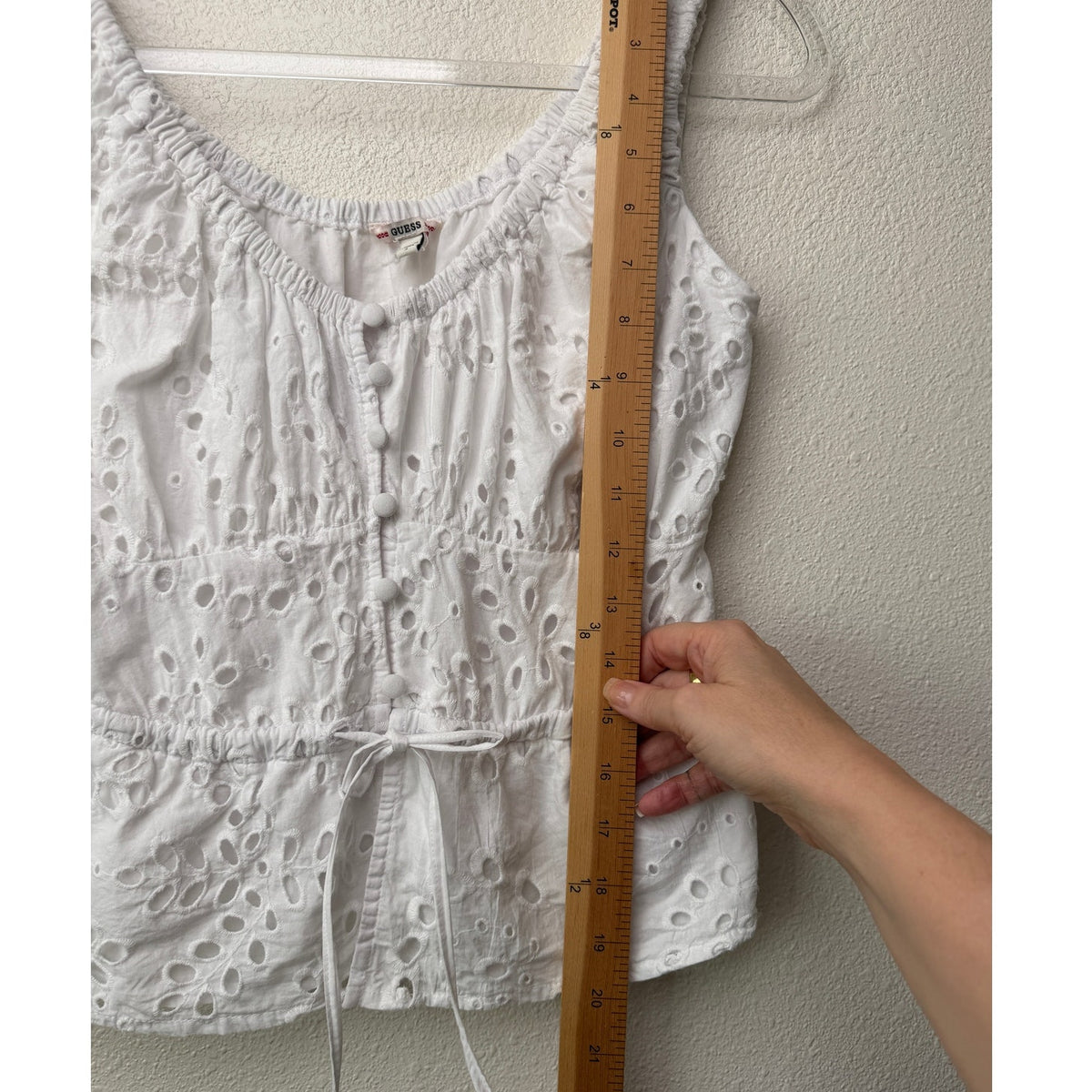 Guess Larisen White Eyelet Button Front Boho Tank Top Size S