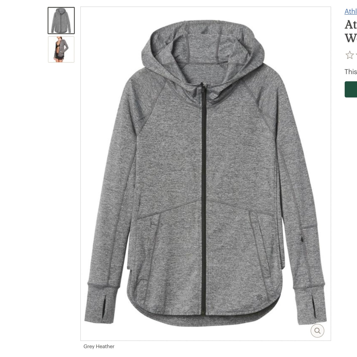Athleta Med Gray Baja UPF 50+ Hooded Zip Jacket with Thumb Holes Arm Pockets XXS