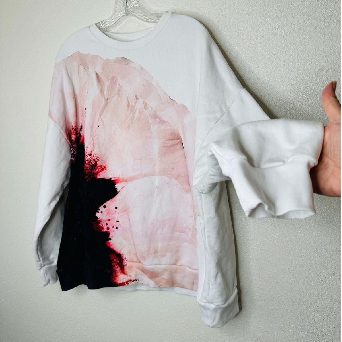 Alexander McQueen Anemone White Red Print Cotton Sweatshirt 46 / 12