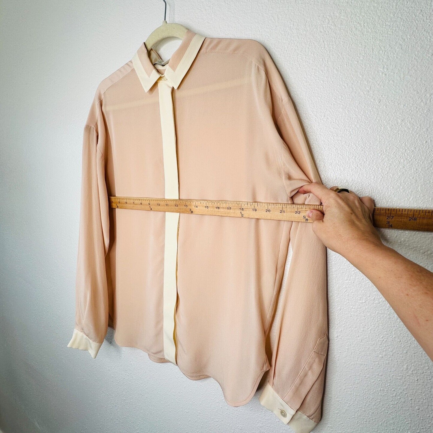 Stella McCartney Light Peach Silk Blouse Cream on Collar Button Placket Cuffs 42