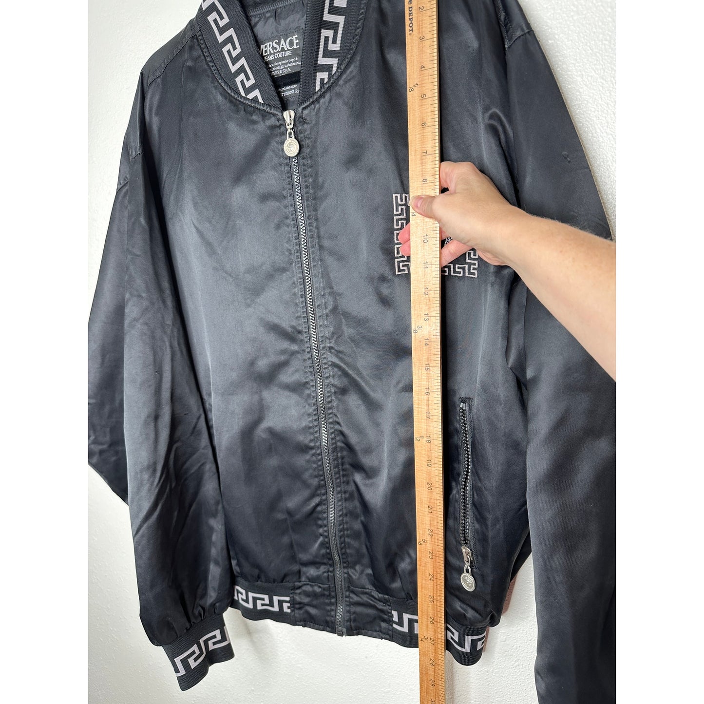 Versace Jeans Medusa Black Silver Embroidered Logo Long Sleeve Zip Bomber Jacket