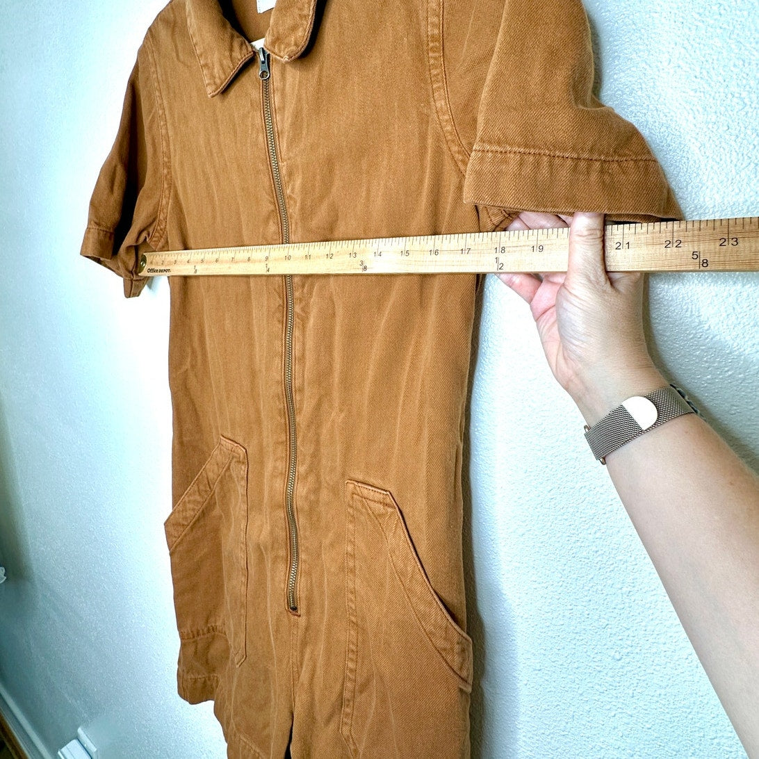 Everlane The Denim Short Coverall Organic Cotton Brown Rust Romper 6