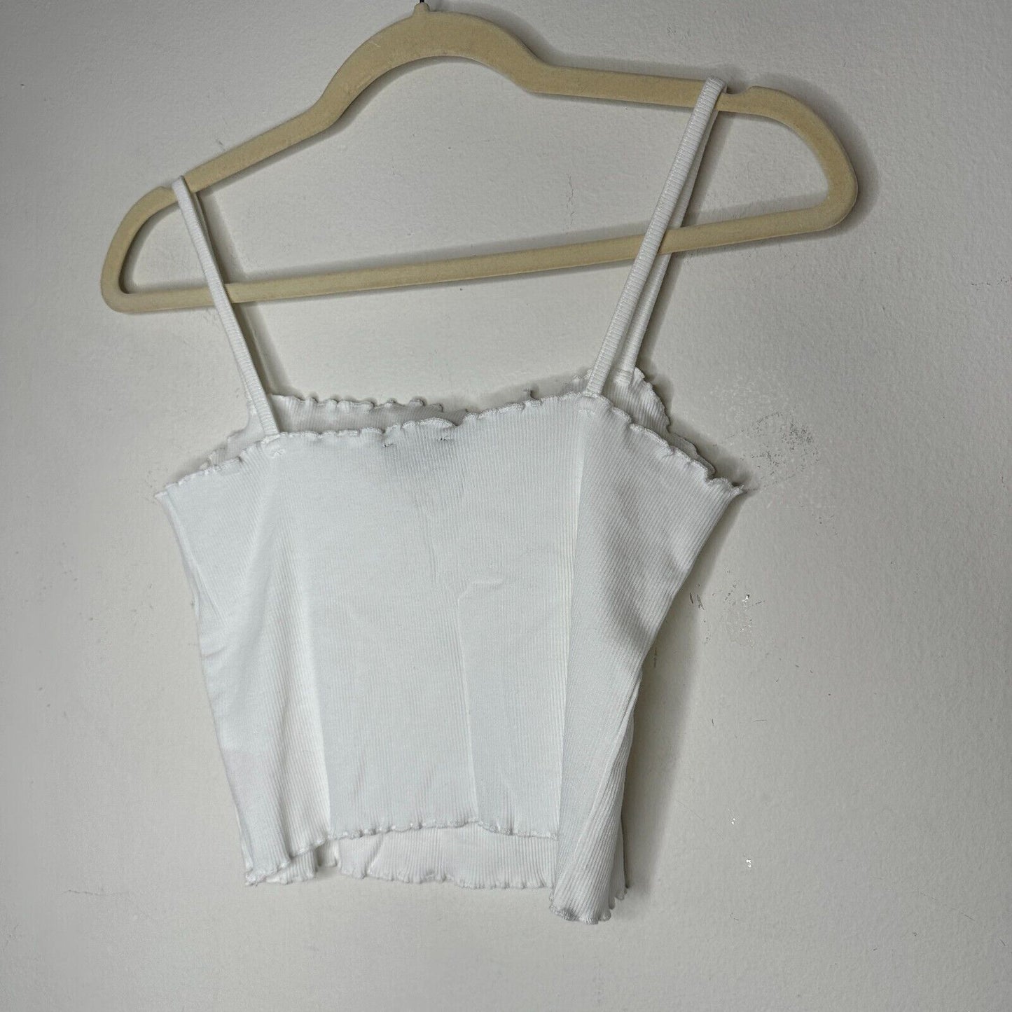 Topshop White Sleeveless Lettuce Hem and Neck Spaghetti Strap Knit Crop Top 10