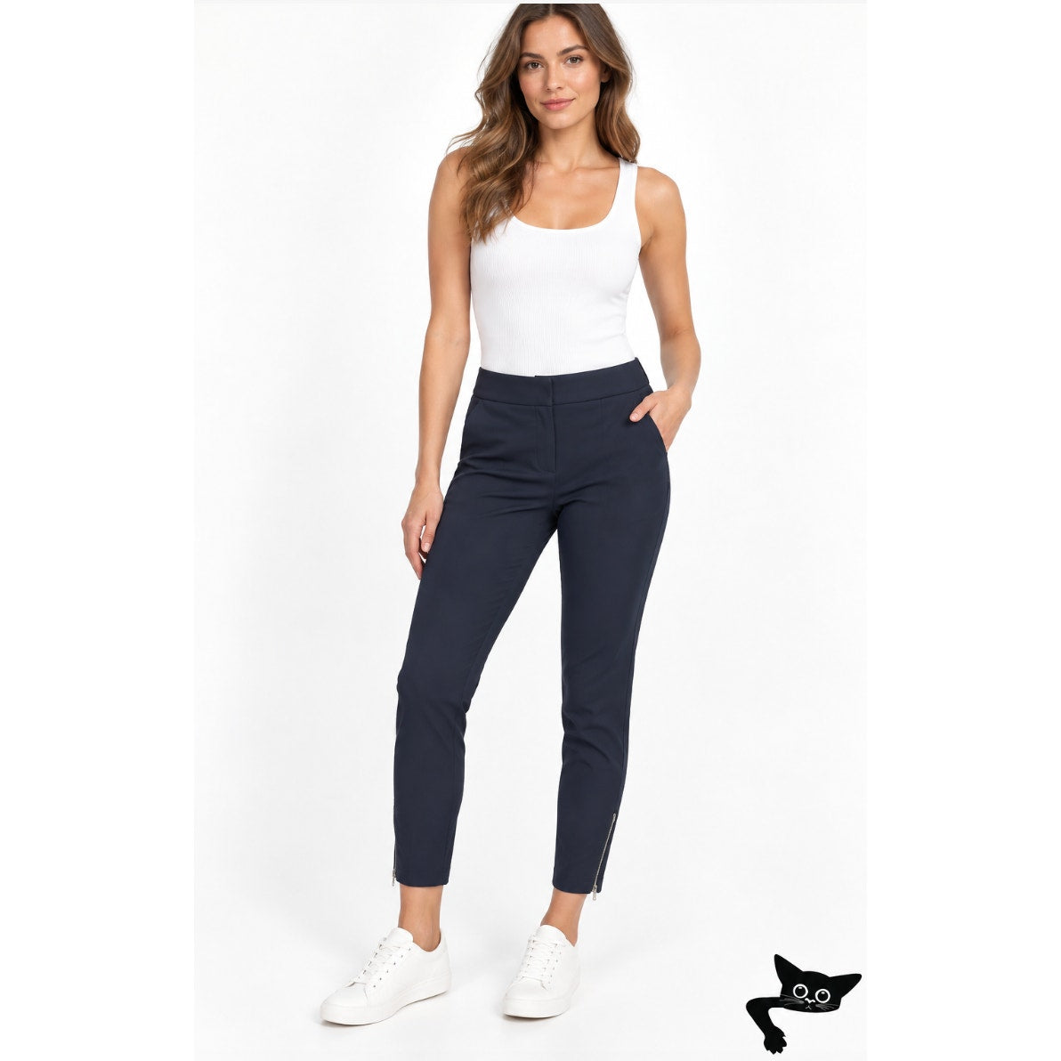 Stella McCartney Navy Vivian Wool Twill Tapered Zip Ankle Pant 42/ M