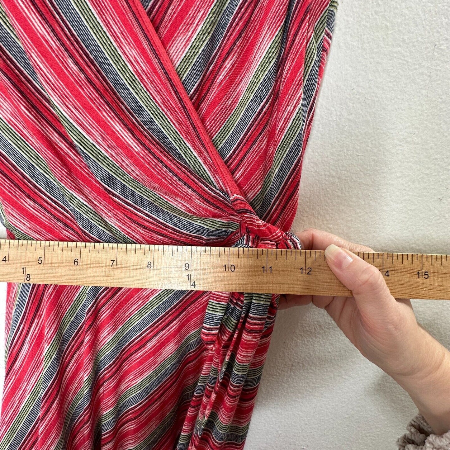 Bailey 44 Peach Blue & Green Striped Emile Sleeveless V-Neck Faux Wrap Dress XS
