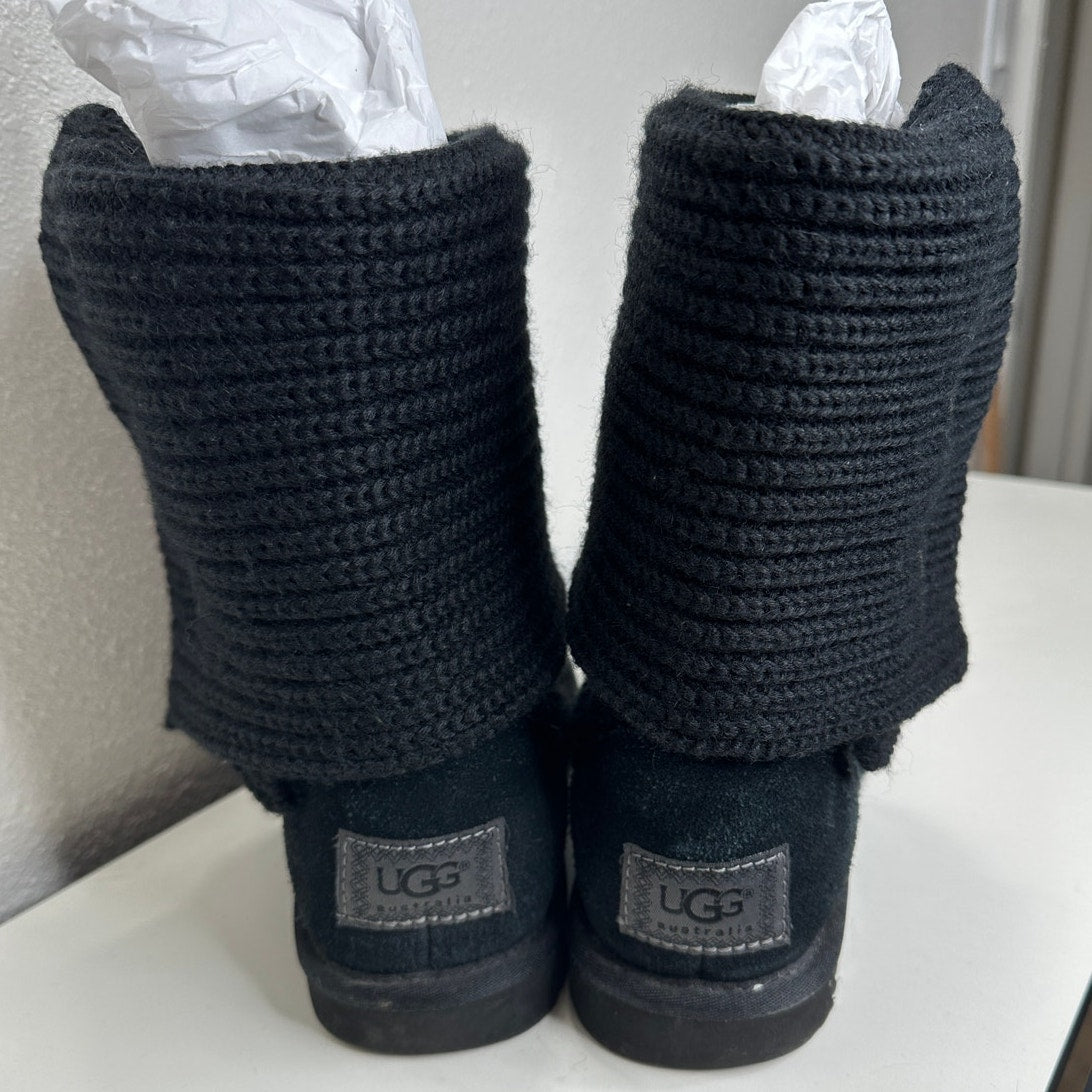 Ugg Black Cardy Classic Knitted Sweater Tall Foldover Button Boot 7