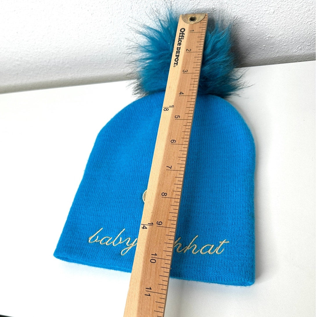Baby Phat Blue with Gold Logo and Heart Pom Beanie OS