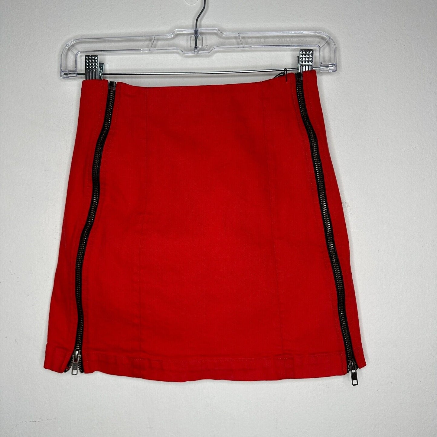 NWT Carmar Red Margery Mini Pencil Skirt Contrast Black Side Stripe Zippers 24