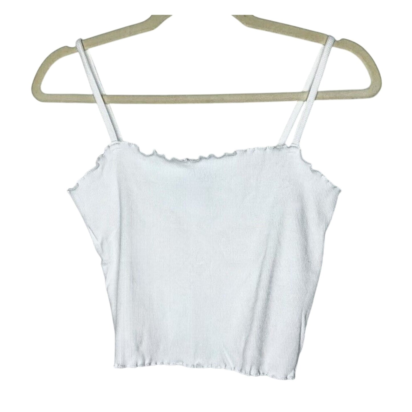 Topshop White Sleeveless Lettuce Hem and Neck Spaghetti Strap Knit Crop Top 10