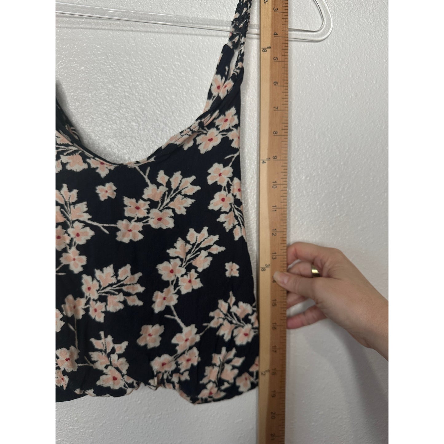 Boho Floral Braided Twist Back Tank Top XS Black Peach Cream Linen Summer Look