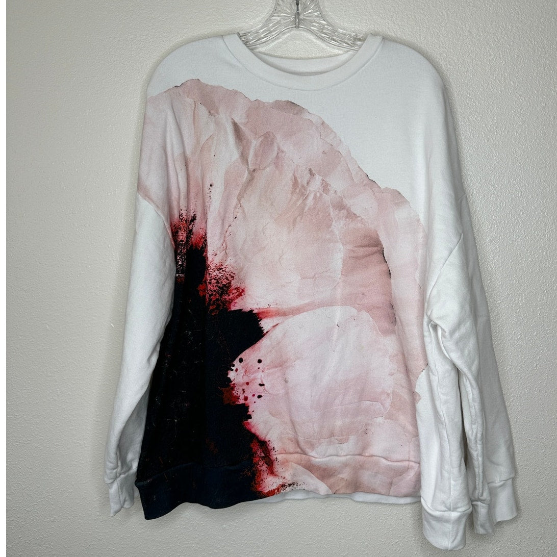 Alexander McQueen Anemone White Red Print Cotton Sweatshirt 46 / 12