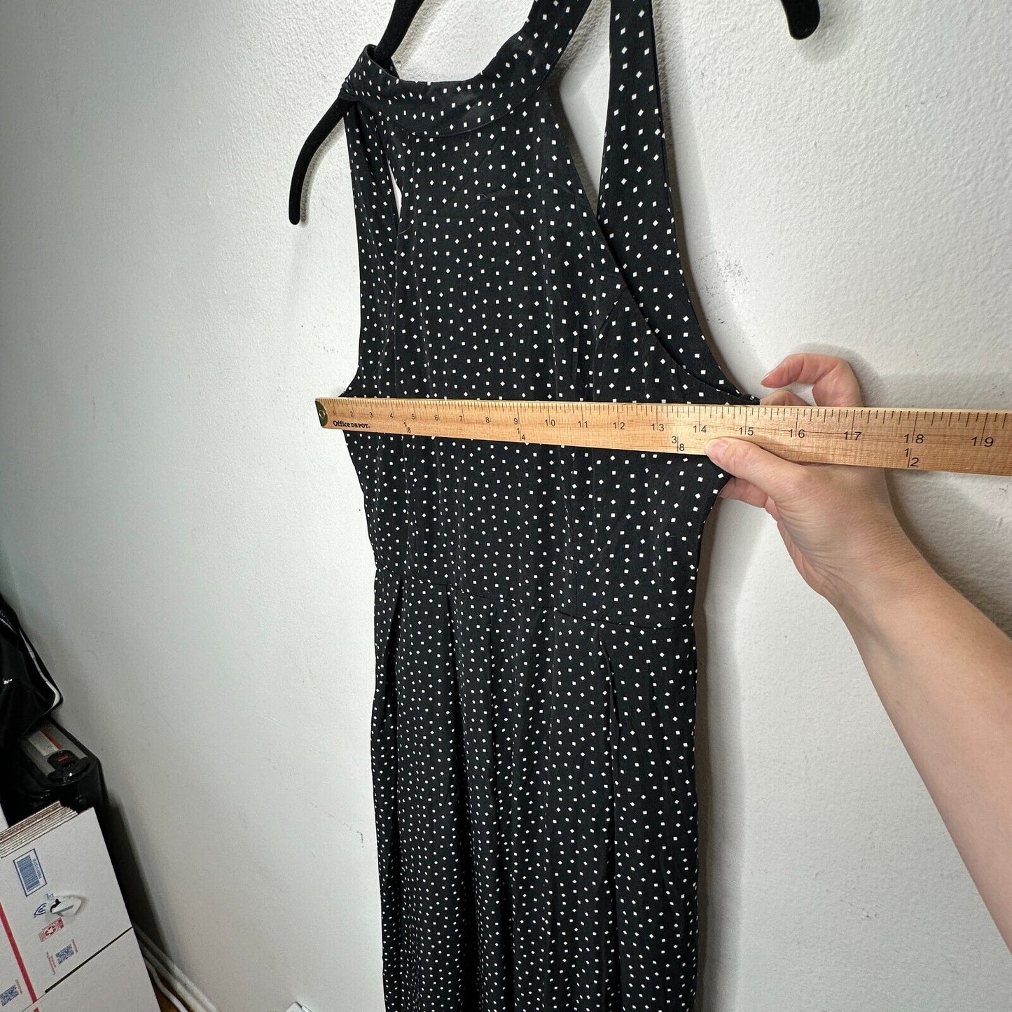 Audrey Halterneck Black White Polka Dot Open Tie Back Pleat Wide Leg Jumpsuit S