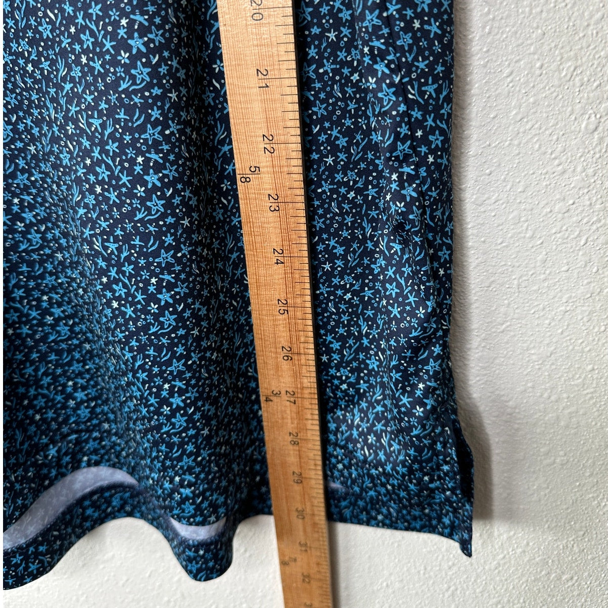 Black with Blue Ocean Starfish Print Polo Golf Shirt Short Sleeve Large