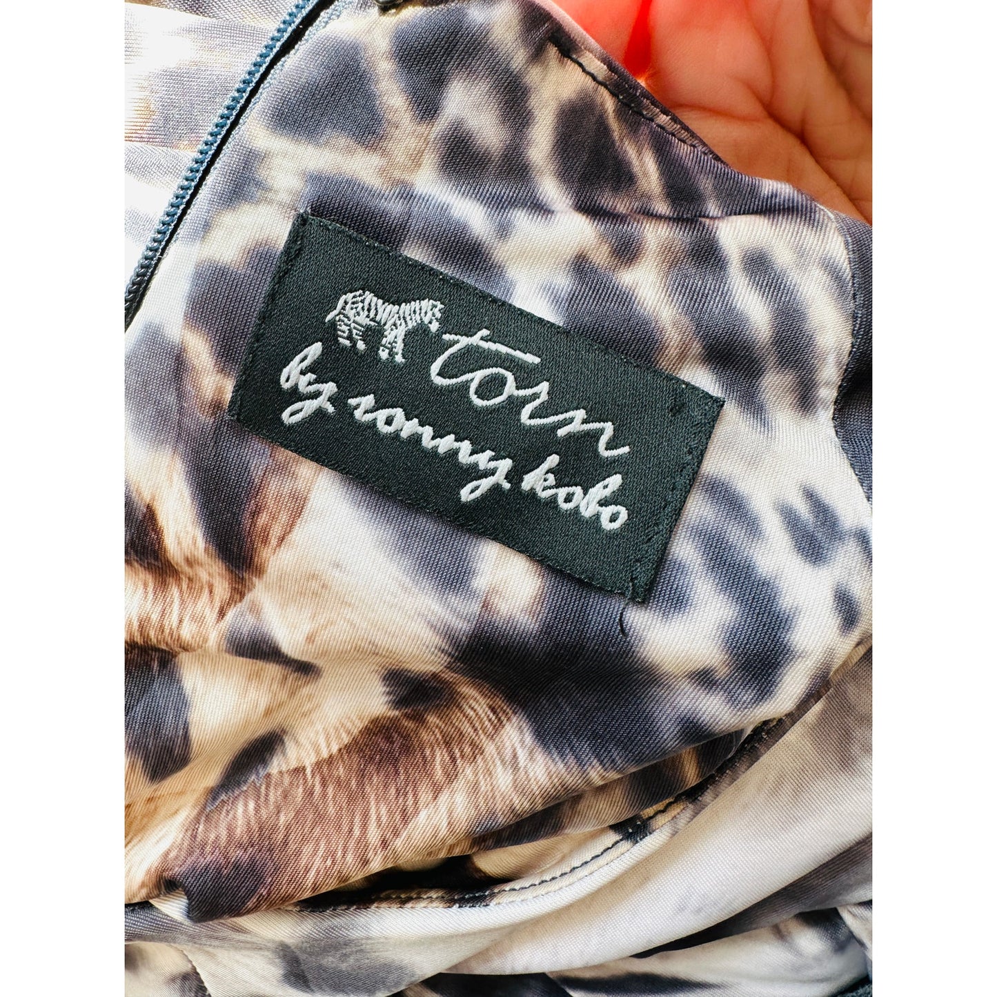 Torn by Ronny Kobo Black White Brown Animal Print Long Sleeve Bodycon Dress S