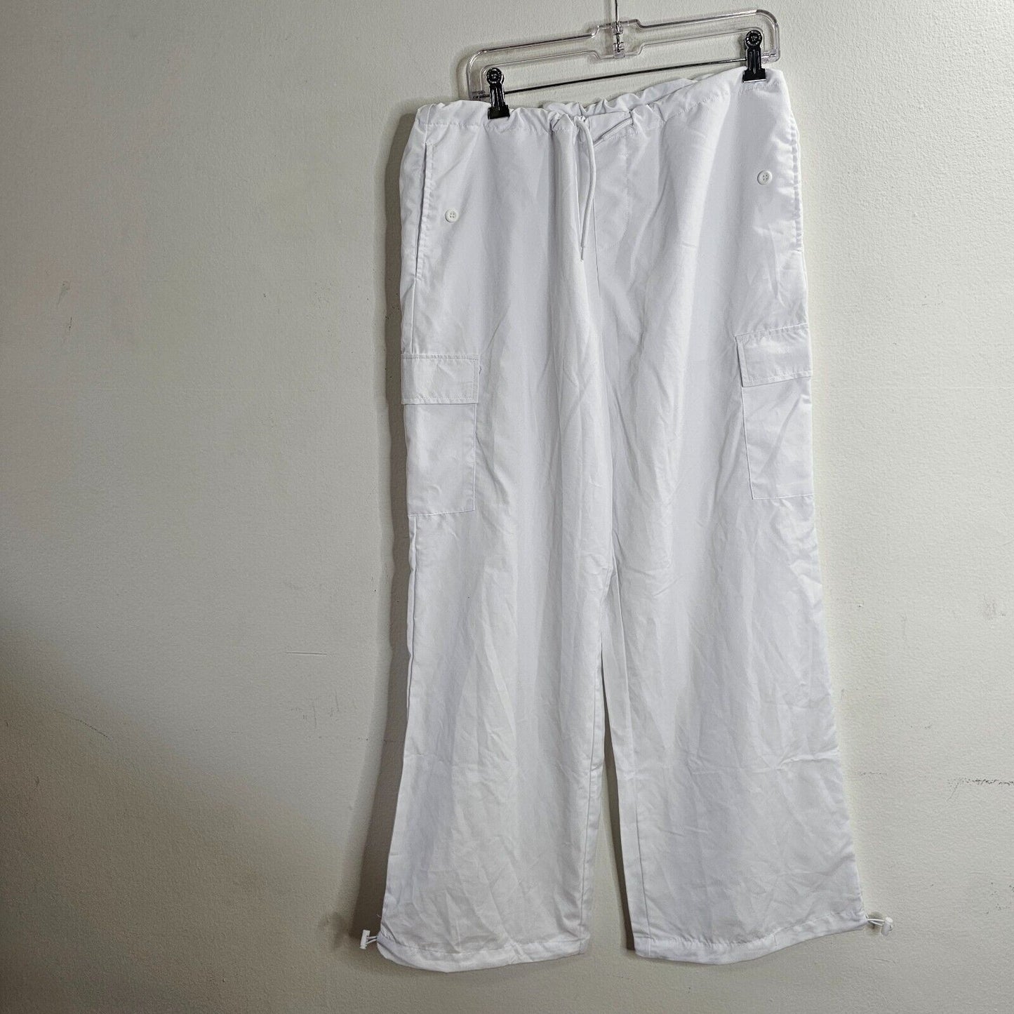 White Drawstring Wide Leg Utility Pants Cinch Ankle Baggy Medium