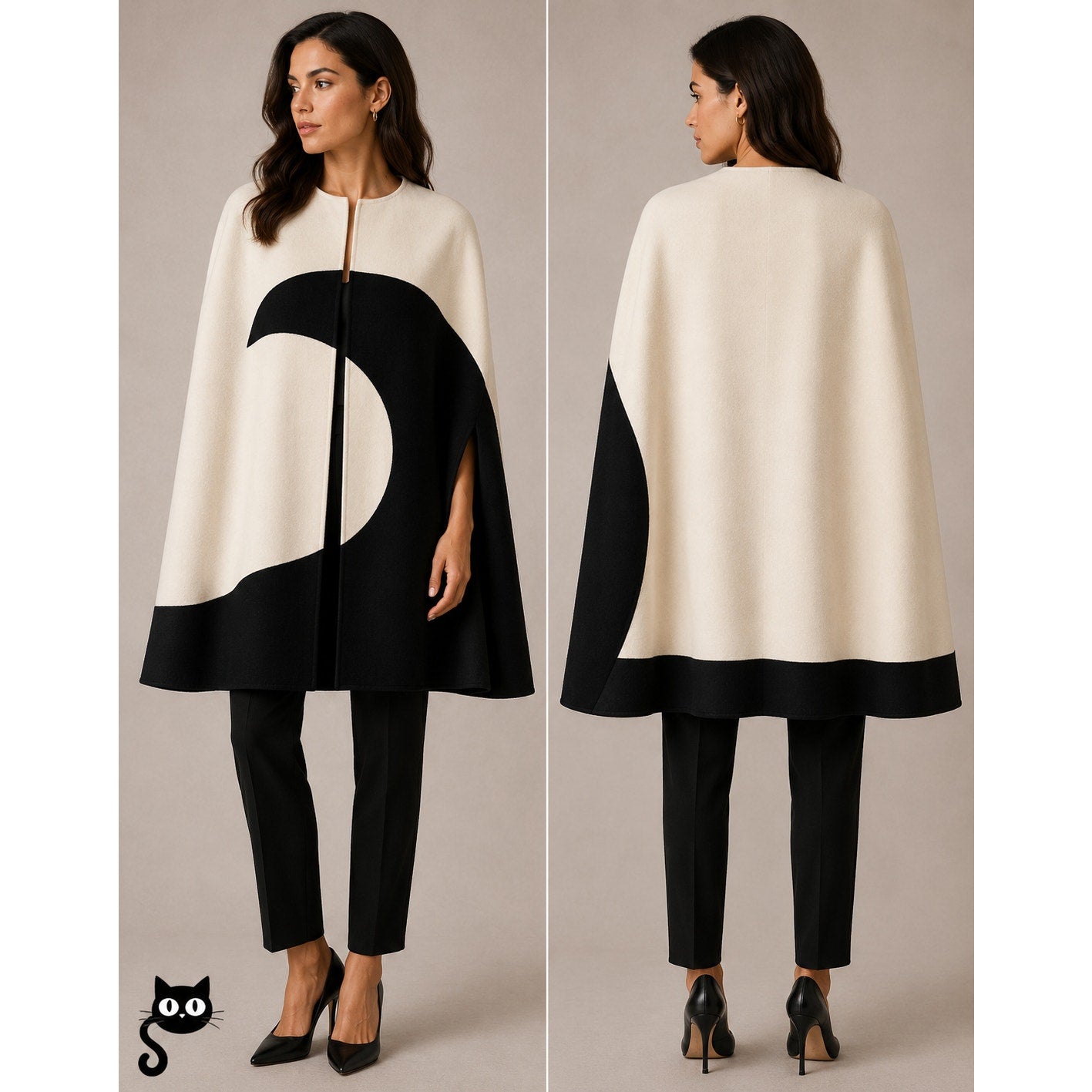 NWT Valentino Cream & Black Wool Cashmere Blend Cape 44 / 8