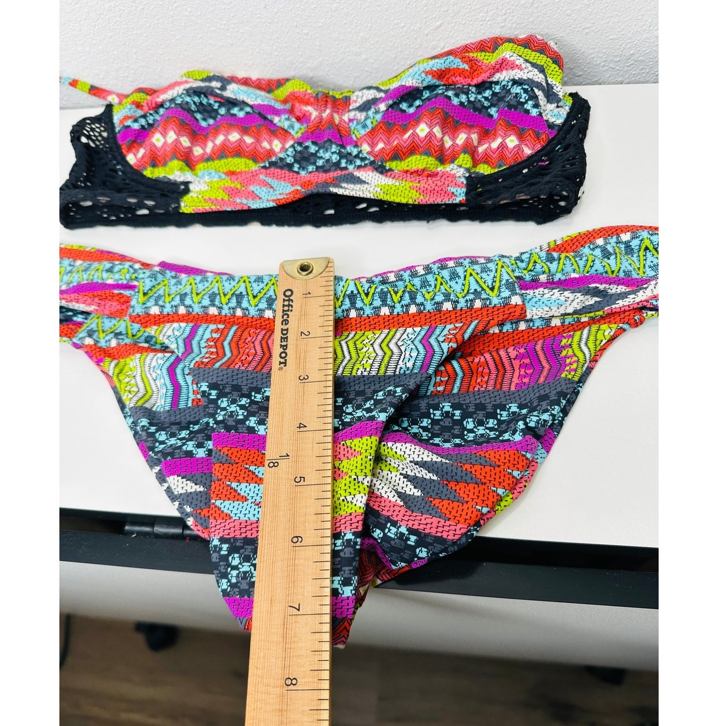 Billabong Black Blue Purple Green Multi Abstract Print Bikini M