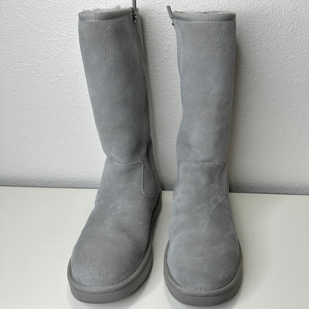 Ugg Blue Gray Alber Flat Heel Shearling Lined Suede Boot Side Zip 8
