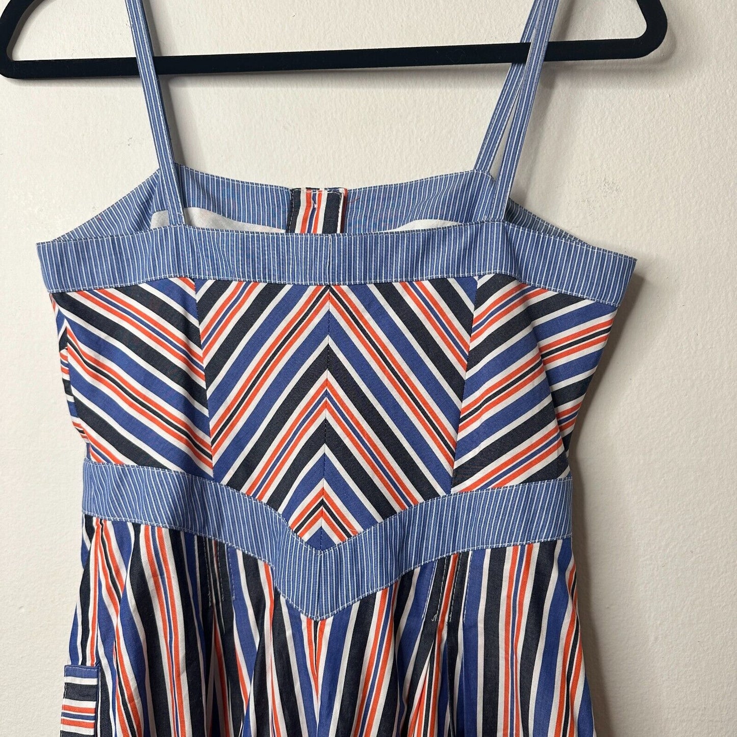 Zachary's Smile Blue White Orange Stripe Spaghetti Strap Button Sun Dress 6