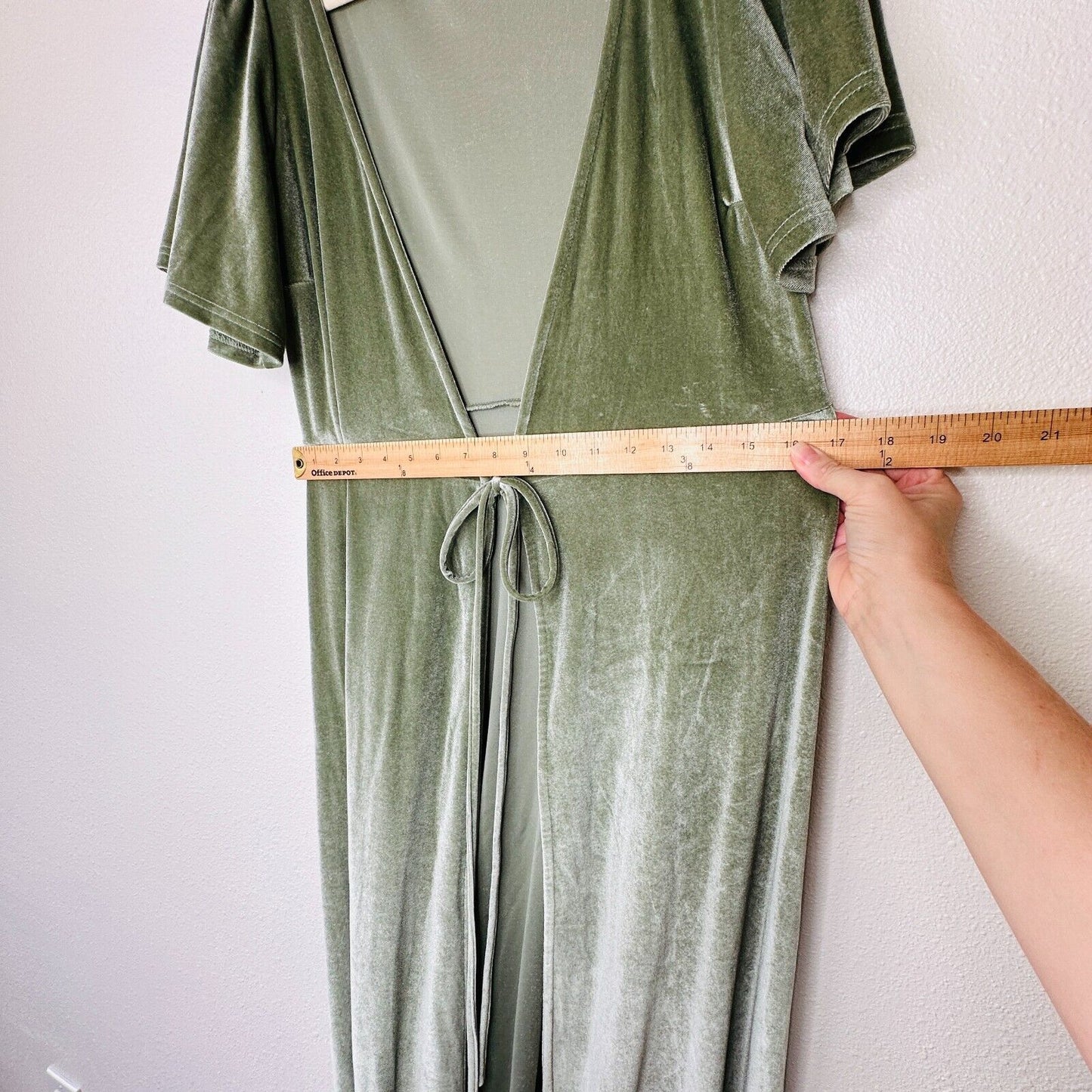 Baltic Born Light Sage Green Velour Short Flutter Sleeve Maxi Wrap Dress S