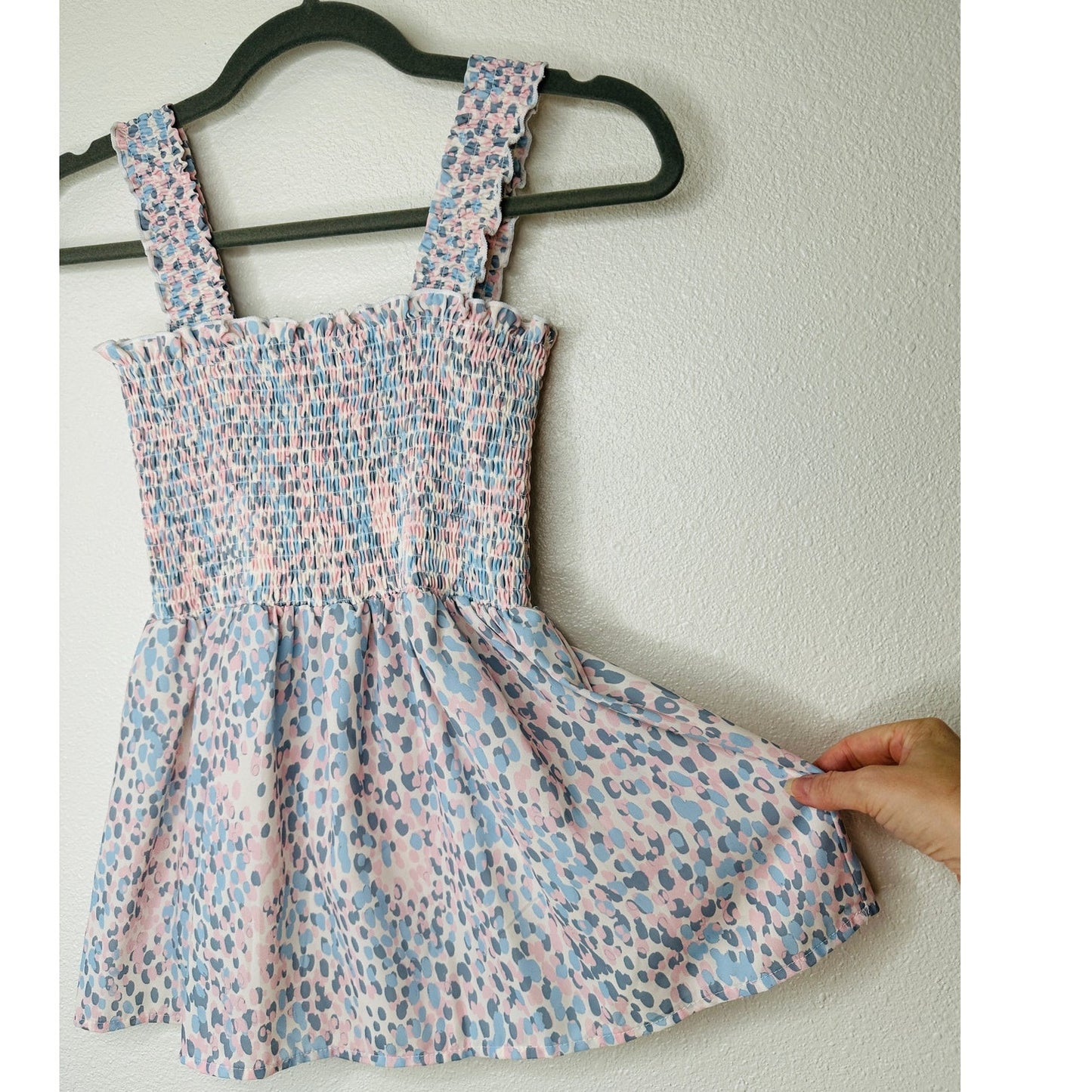 Aqua Muted Pink Cream Blue Smocked Sleeveless Babydoll Top S