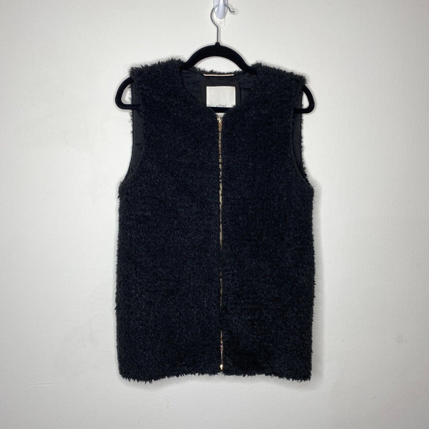 Aritzia Wilfred Chatou Fuzzy Faux Fur Fleece Sherpa Black Front Zip Vest Small