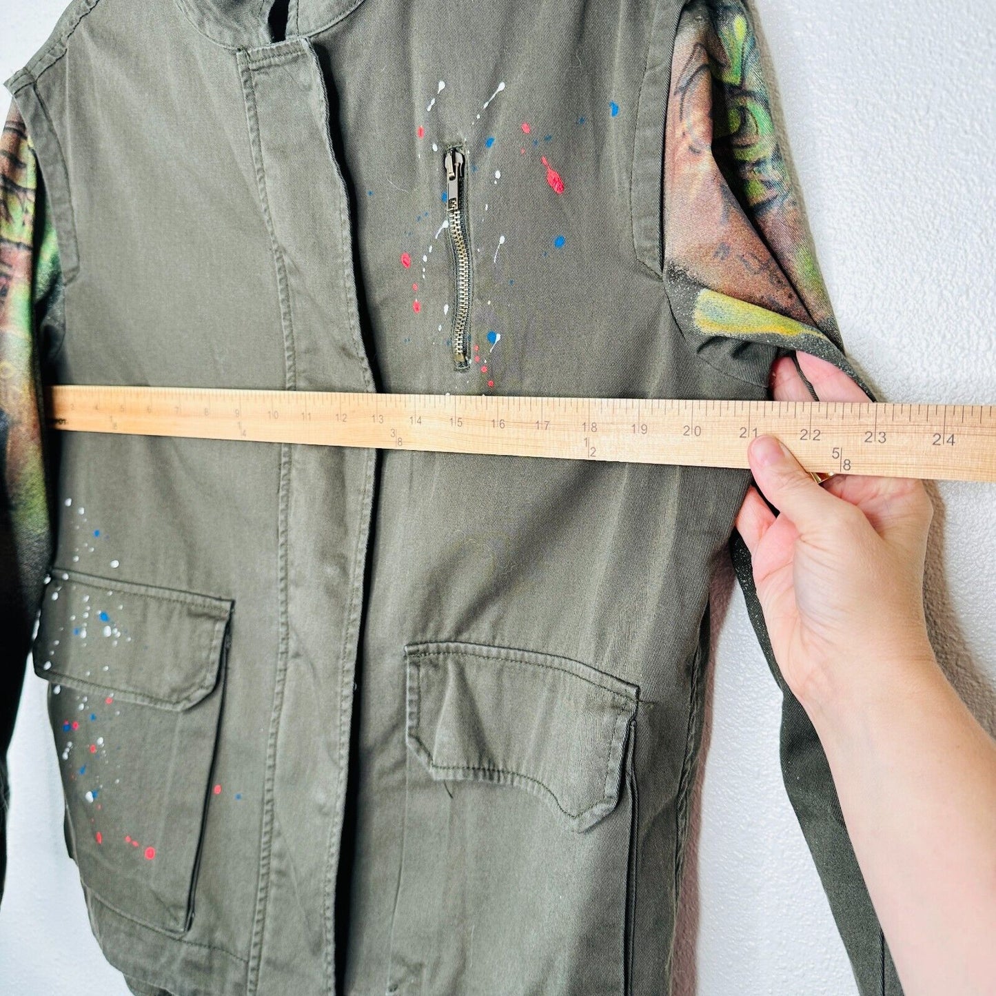 Zara Army Green Grafitti New York Jungle Oversize Zip Utility Jacket 100% Cotton