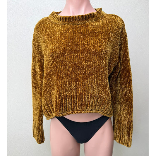 Zara Knit Mustard Gold Chenille Cropped High Low Sweater Women's US S