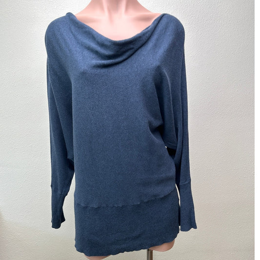 Eileen Fisher Sweater Blue M Cowl Neck Cashmere Blend