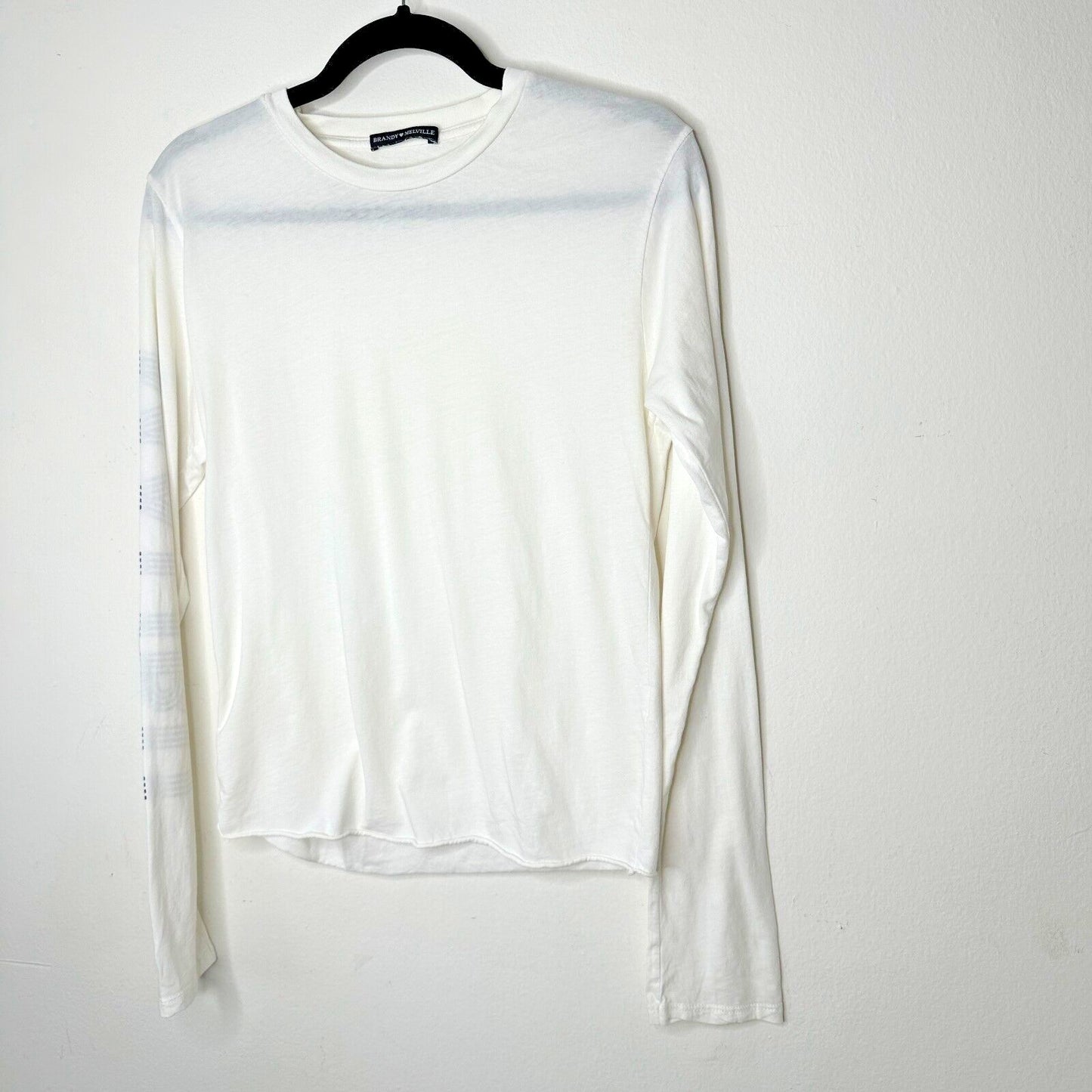 Brandy Melville White with Blue Malibu Graphic Crew Neck Long Sleeve Tee Small