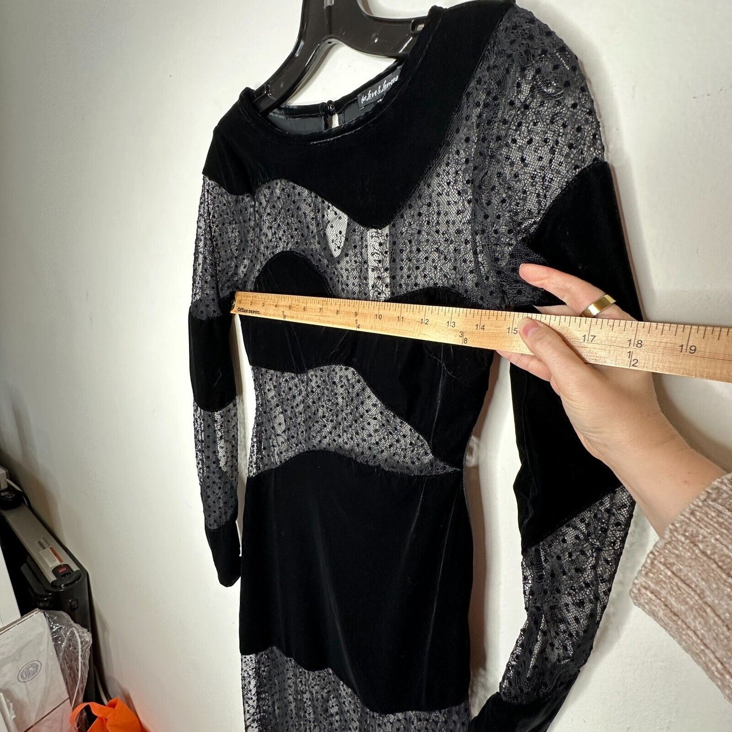 For Love & Lemons Carolyn Sheer Black Velvet Wavy-Flock Dot Lace Panel Dress XS