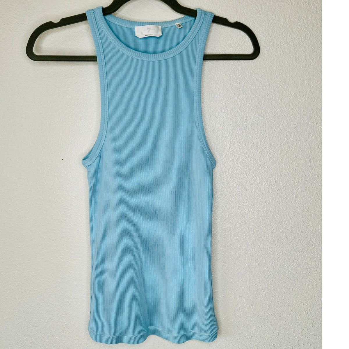 7 For All Mankind Baby Blue High Neck Ribbed Tank Top M