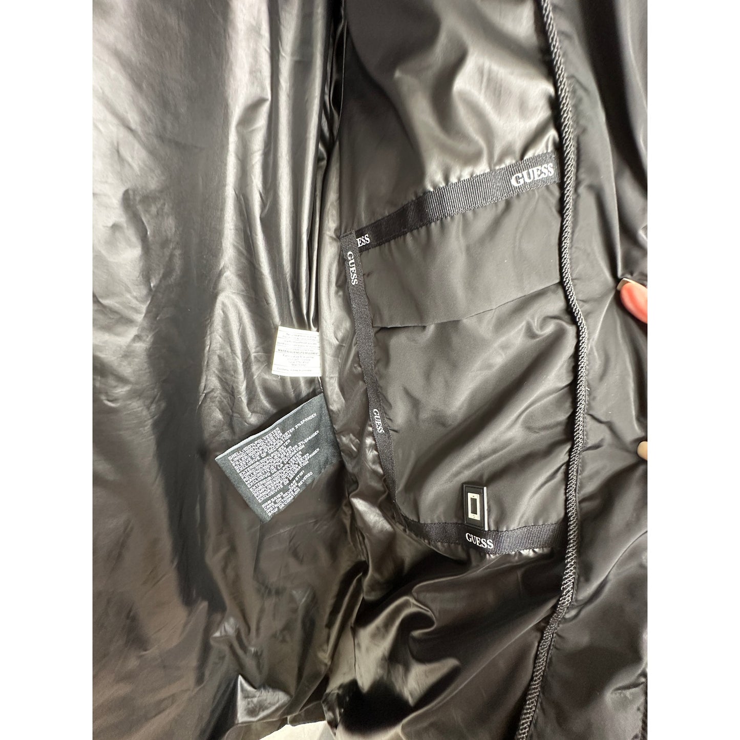 Guess Black Long Line Front Zip Hooded Puffer Jacket S