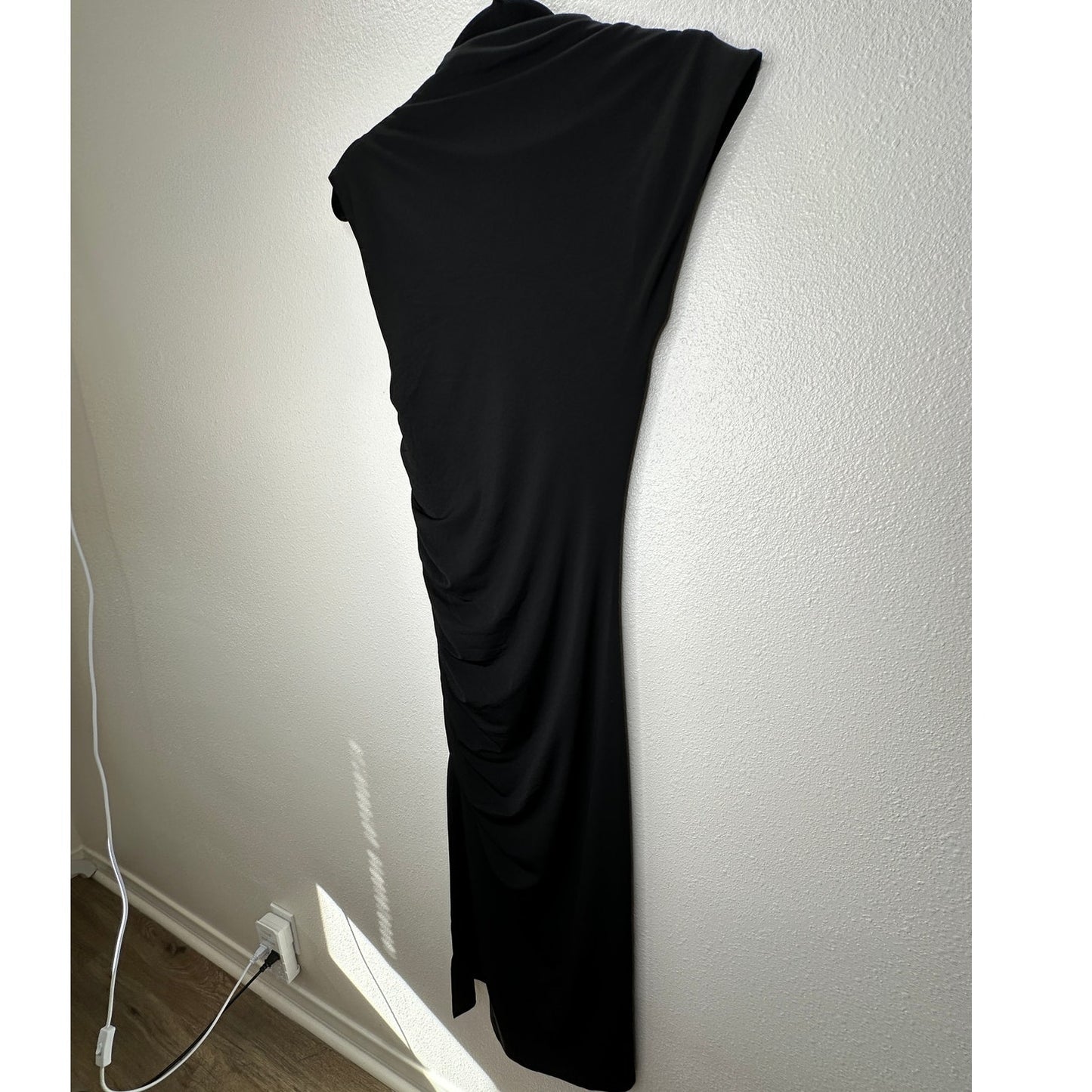 VICI Black Elisabeth Mock Neck Cap Sleeve Side Slit Ruched Midi Dress XS