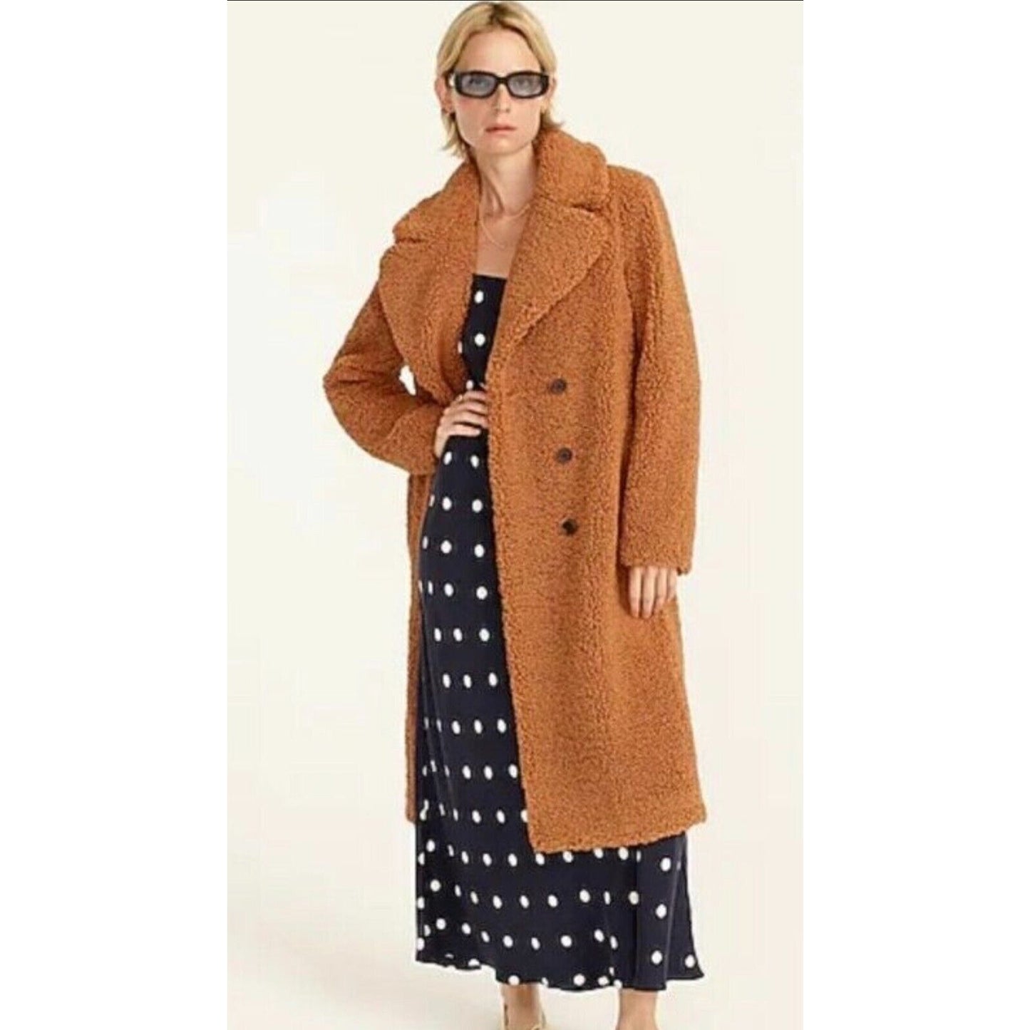J. Crew Double Breasted Camel Adobe Clay Collared Teddy Sherpa Long Topcoat S