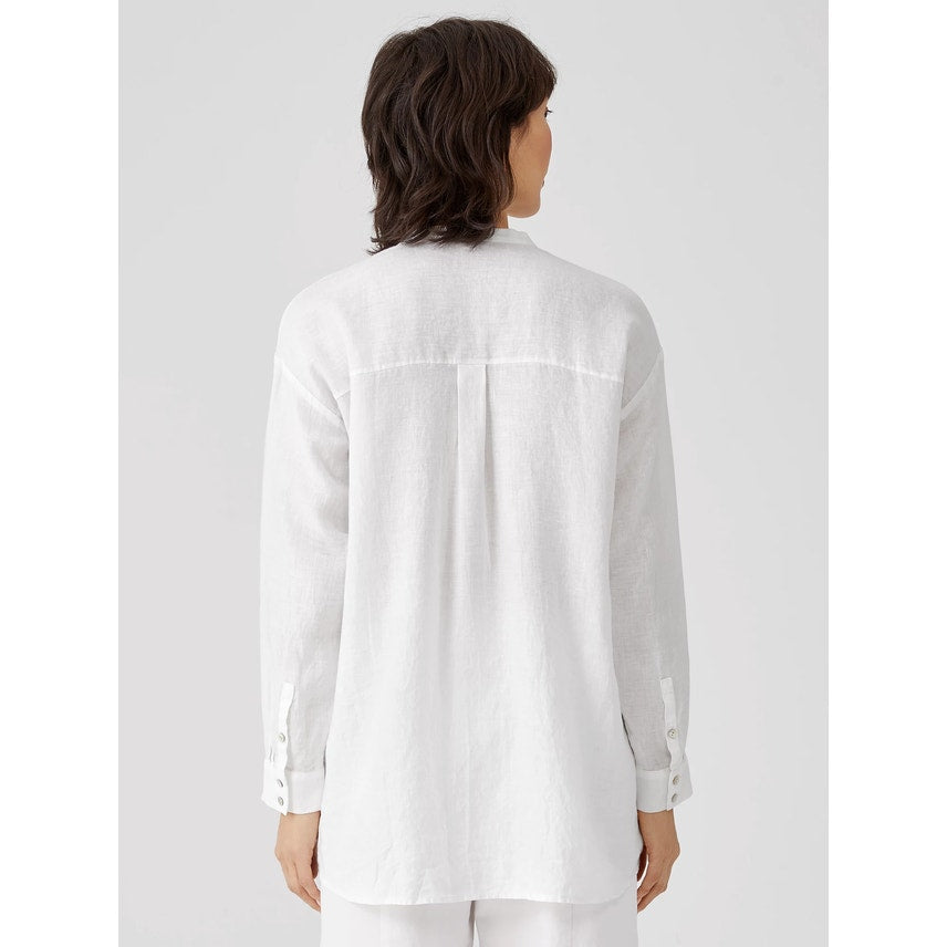 Eileen Fisher Pale Pink Organic Handkerchief Linen Mandarin Collar Shirt L