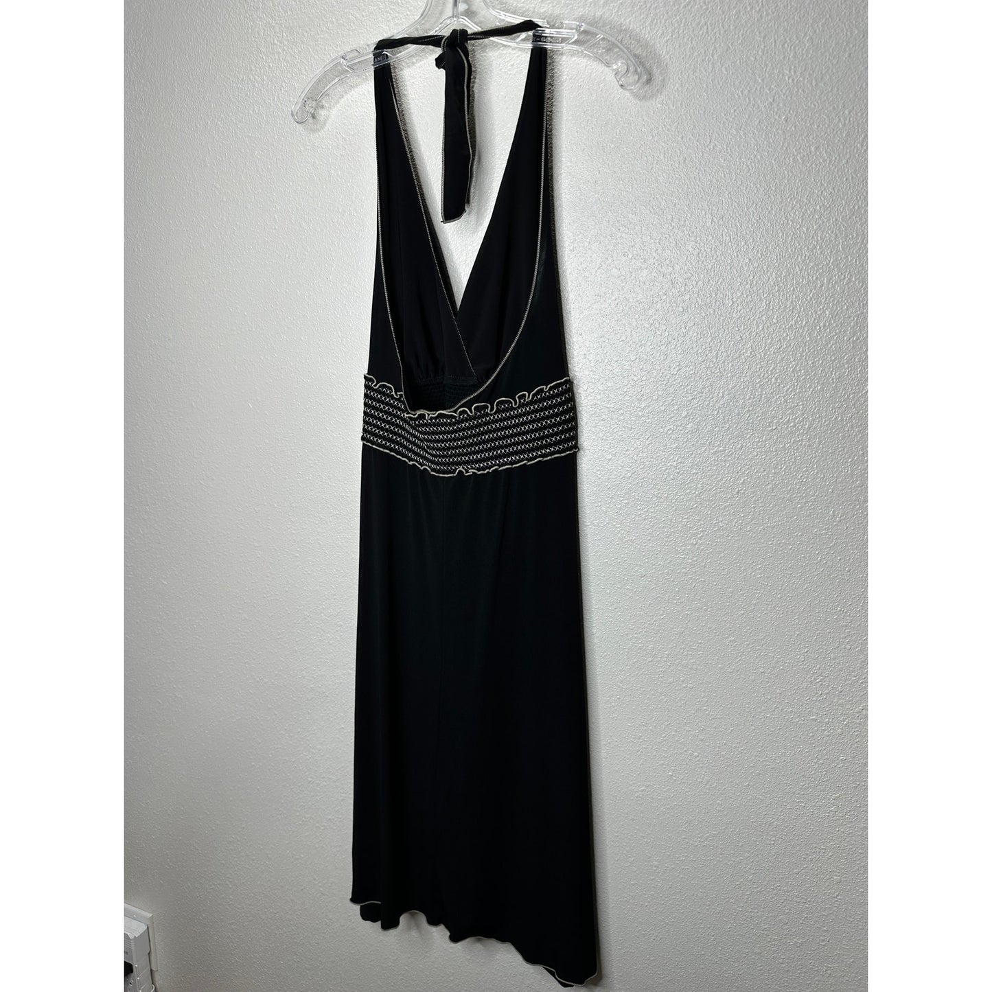 Studio M Black Halter Style Open Back White Smocked Sleeveless Dress S