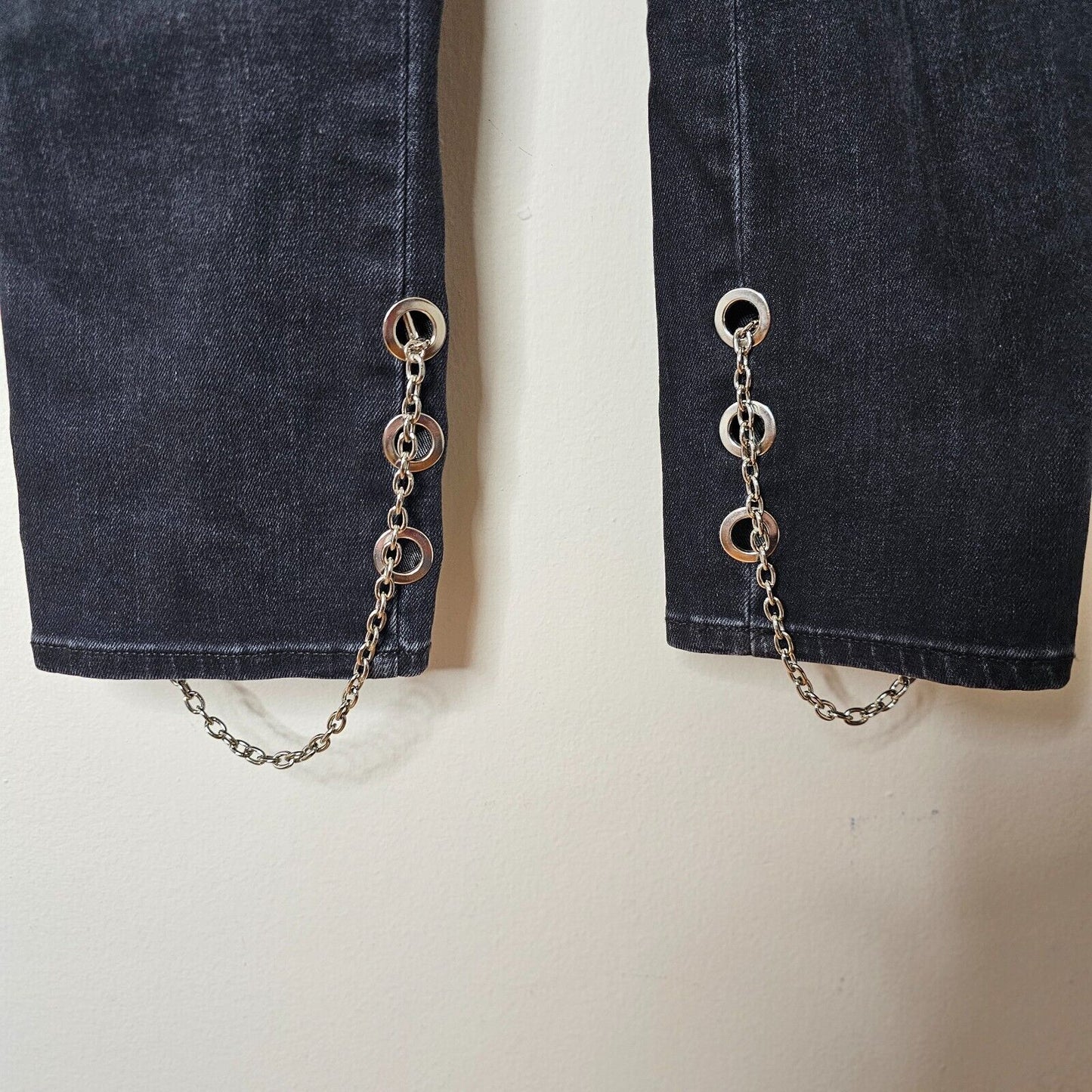 NWOT 3x1 Bijou Ink Black High Waist Adjustable Chain Slim Skinny Jean Size 26